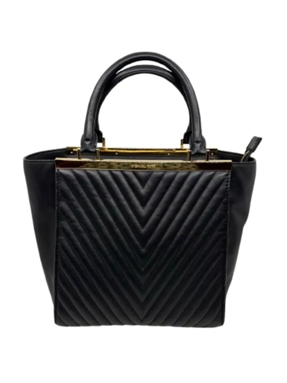 MICHAEL KORS~Lana Quilted Calf Leather Tote Handbag - Black & Gold